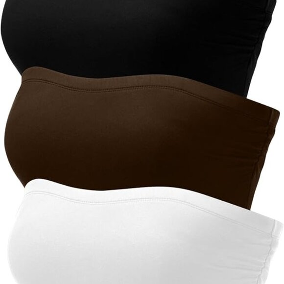 Riyiper 3-Pack Tube Tops Black White Brown Size M — Y2K Strapless Bandeau - Picture 2 of 7